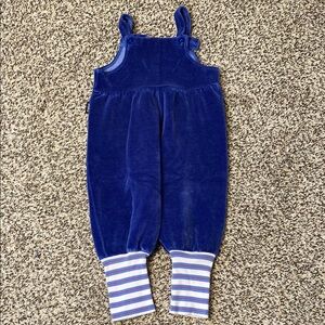 VNTG Petit Bateau Blue and White Velour Jumpsuit with Striped Cuffs